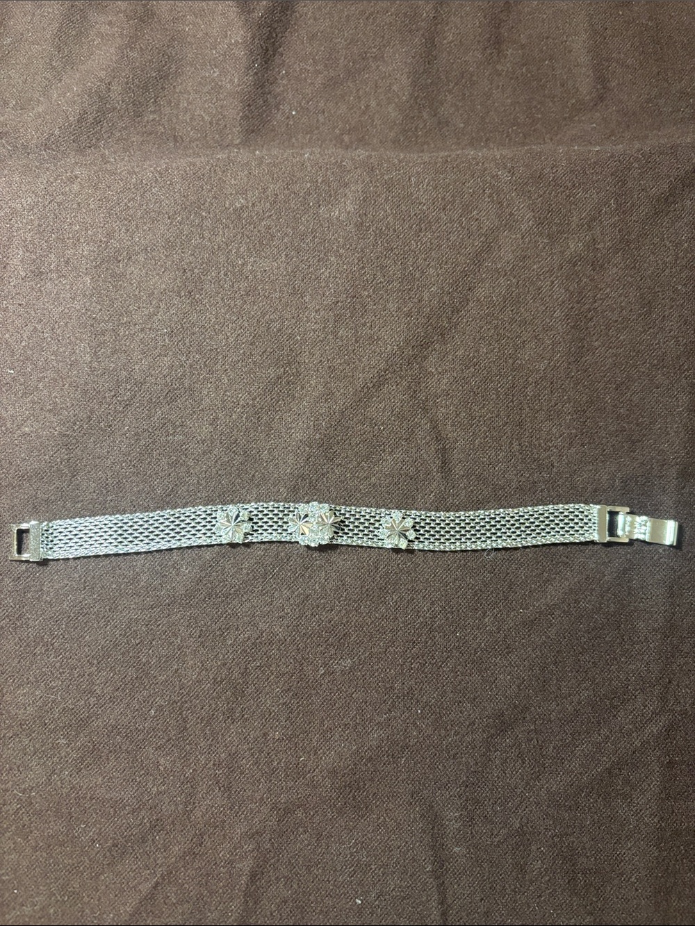 Silver Mesh Bracelet with Crystal Flower Accents